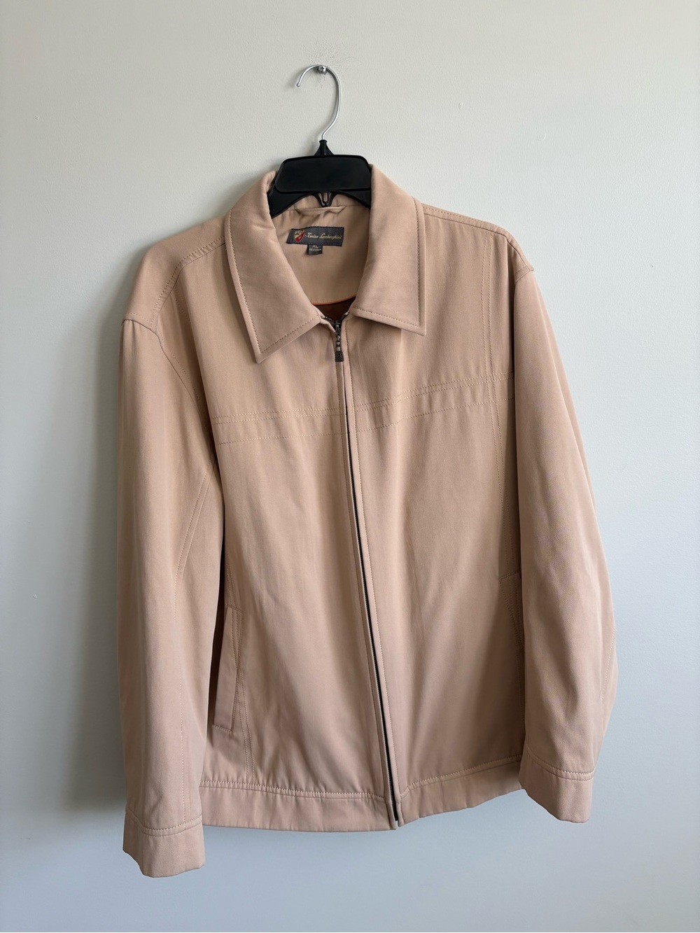 Vintage Xavier Lamborghini Mens Jacket XL Beige Microfiber Blouson Harrington